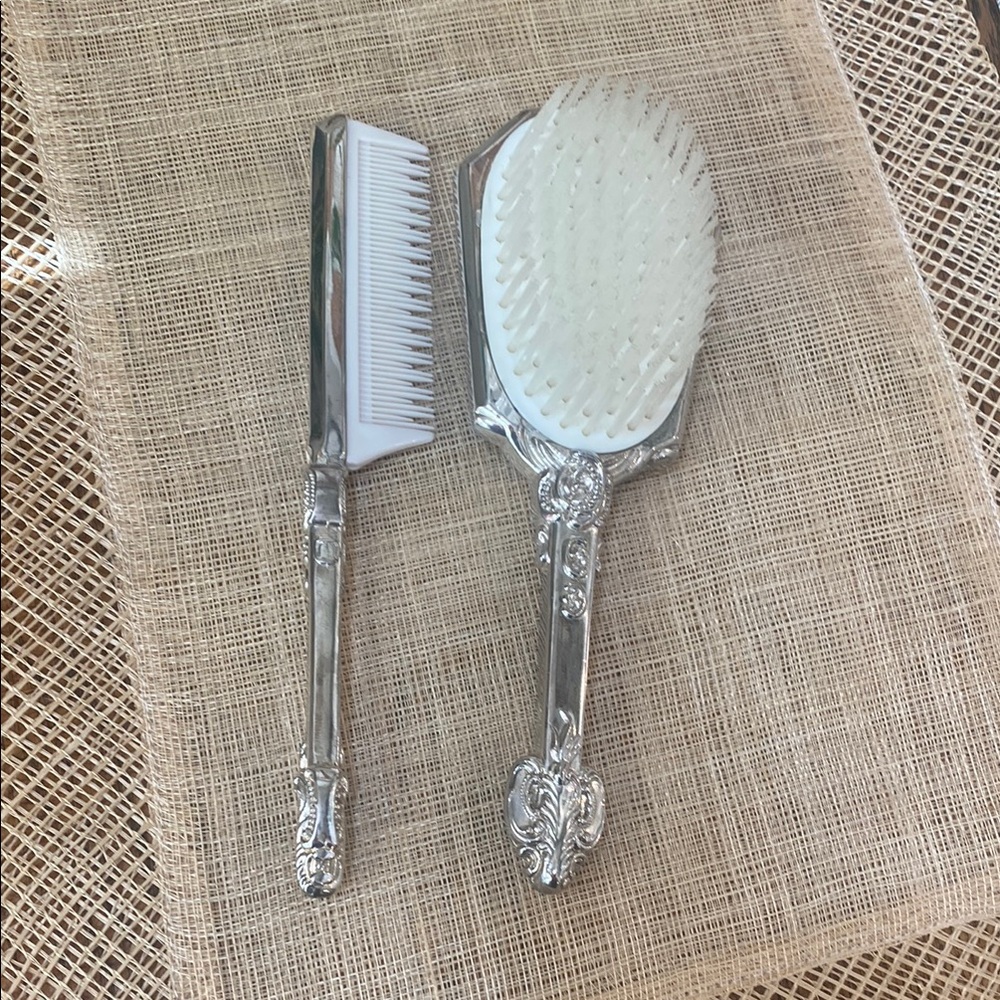 Elegant Silver Hair Brush and Comb Set